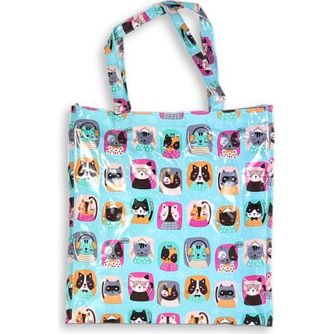 Sac à Glissière Femme Fille Shopper En Plastique Enveloppe Shopping Décontracté Universel Réutilisable Fantaisie Chatons Chiens, Motif G.1 bleu, Large (1/3)