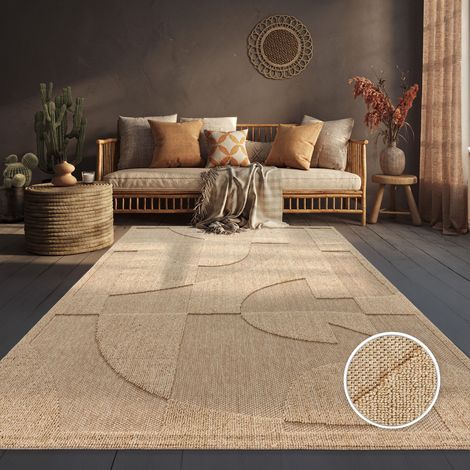 Homebyhome Tapis d'Extérieur Beige 120x170 cm, Résistant aux Intempéries et aux UV, Idéal pour la Cuisine, la Terrasse, le Salon - Maison