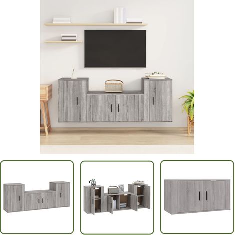 The Living Store Ensemble de meubles TV 3 pcs Sonoma gris Bois d'ingénierie - Meuble Tv - Meuble Téléviseur - Étagère Murale - Rangement Mural - Décoration Salon (1/5)