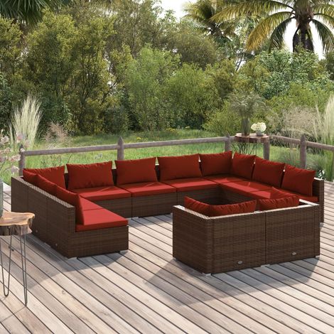 Salon de jardin 11 pcs Meuble de jardin Mobilier de jardin avec coussins Marron Résine tressée 39196 (1/5)