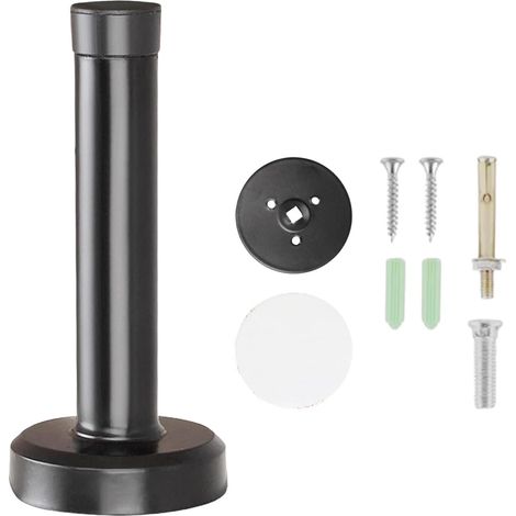 Stainless Steel Door Stopper, Door Stopper, with Rubber Protective Rings Screws and Glue 2 Installation Methods (1 Piece) (Black/Black, 20 cm/7.87 in) (1/5)