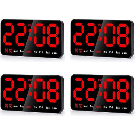 Horloge murale numérique 4X, horloge numérique LED de 9 pouces, grand affichage, format 12/24 heures, grands chiffres, petite horloge murale silencieuse (rouge). (1/5)