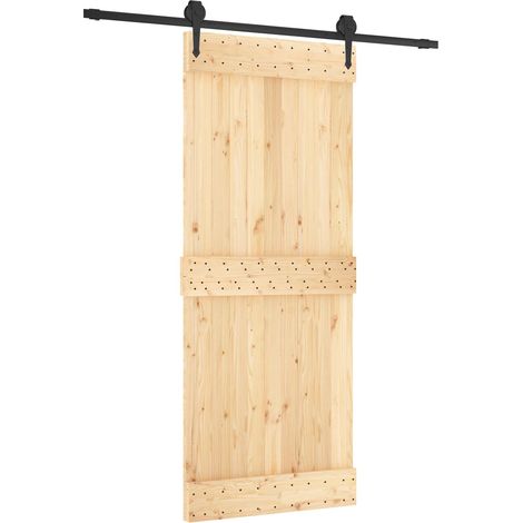 Sliding Door Natural and Black 85 x 210 cm Solid Pine Wood vidaXL (1/5)