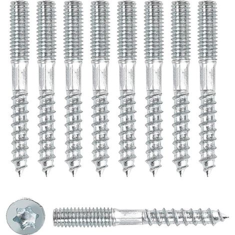 Lot de 10 vis à double filetage M8 x 60 mm, goujons à double filetage, vis de fixation pour meubles, acier zingué (1/5)