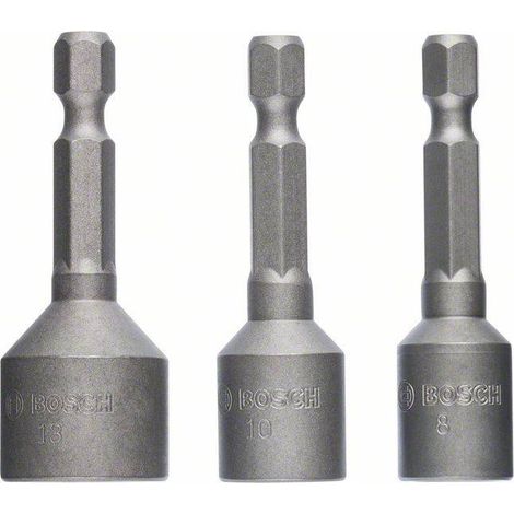Bosch – Coffret cliquet et douilles 2608551078 – 3 clés à douille 8/10/13 mm – Acier modifié S2 – Longueur 50 mm – Prise ferme avec aimant (1/3)