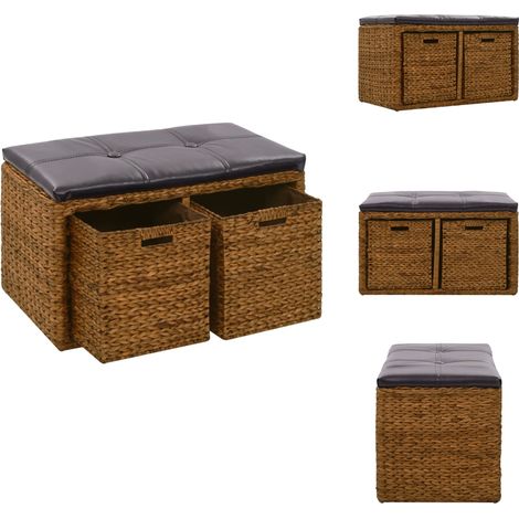 Banc avec 2 paniers Jacinthe d'eau 71 x 40 x 42 cm Marron - Banc Coffre - Meuble Rangement - Banc Design - Mobilier Intérieur - Banc Bois (1/5)