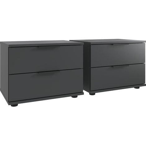 Lot de 2 tables de chevets, table de nuits avec 2 tiroirs coloris graphite, noir - Longueur 104 x Hauteur 40 x Profondeur 38 cm (1/2)