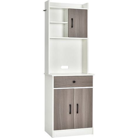 Buffet de cuisine rangement pratique 60 x 40 x 180 cm avec étagères réglables design moderne en bois blanc