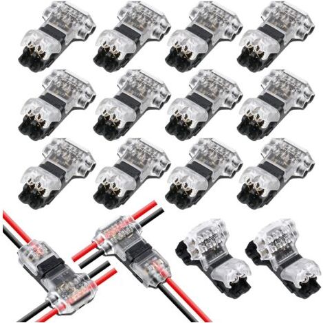 DTEKGAZ - 12-teiliger 2-poliger T-Verbinder für 20/22 AWG elektrische Leitungen, wasserdicht für den Automobilbereich, lötfrei, für LED-Beleuchtungskabel, Klemmen und Kits. (1/4)