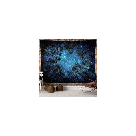 Forêt étoilée mystérieuse tapisserie tenture murale psychédélique tapisserie Forêt arbre Impression de motifs plage couverture pour chambre salon dortoir décoration murale 200x150 cm (1/4)