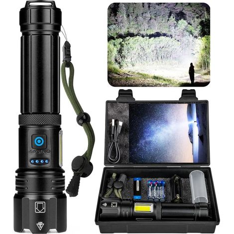 Lampe Torche LED Ultra Puissante, 1000000 Lumens Lampe Torche LED Rechargeable, 7 Modes Super Lumineuse, Longue Durée, IPX7 Étanche Idéal Pour Camping, Randonnée Et Urgences (1/5)