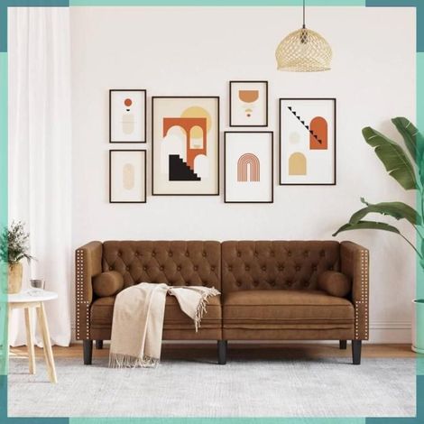 372692 Canapé Chesterfield avec traversins 2 places similicuir daim (1/5)