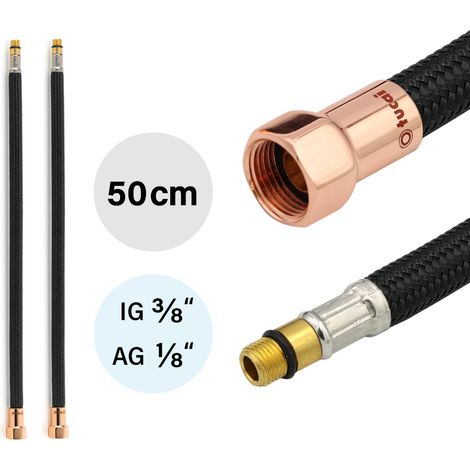 2x Flexschlauch DN8 IG 3/8"-M10x1 400mm Schwarz & Rosegold (1/5)