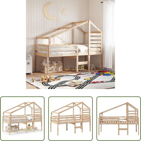 vidaXL Kinderbett mit Dach - Hochbett mit Dach 90x190 cm Massivholz Kiefer (1/5)