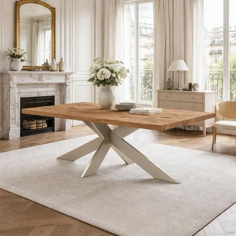 Table extensible bois brun bords droits pied grège fin 220 cm PALERME