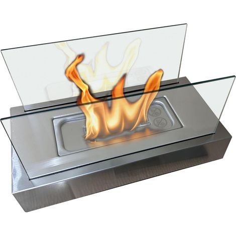 Caminetto a etanolo da tavolo con due paralumi in vetro temperato PURLINE ALGEIROS INOX