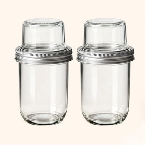 Barattoli per overnight oats in 2 pezzi con coperchi, a doppio strato, 100 ml + 500 ml, separano gli ingredienti secchi e liquidi, per yogurt, granola, (1/5)