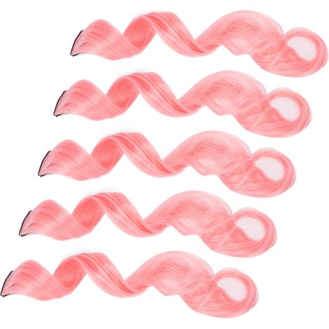 Lot de 5 postiches à clips colorés, rose sakura, pour cosplay et fêtes. (1/5)