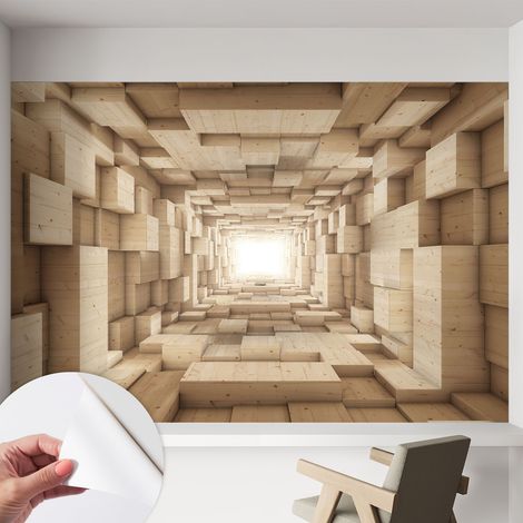Tapete Selbstklebend - Fototapete mit Motiv - Wandtapete modern - Wandgestaltung Holztunnel 152x104 cm