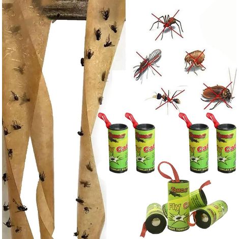 Lot de 8 pièges à mouches pour l'intérieur et l'extérieur, bandes de papier à mouche collantes, bandes de fruits, attrape-mouches pour l'intérieur et l'extérieur (1/5)