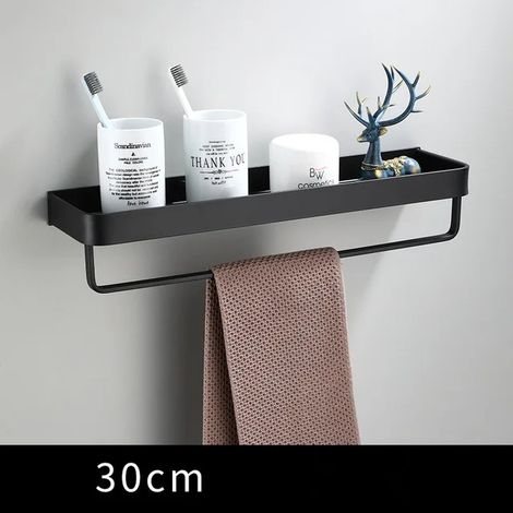 (30 cm avec barre) Étagère de salle de bain, étagère de douche en aluminium noir, étagère d'angle murale en aluminium noir, support de rangement pour cuisine (1/5)