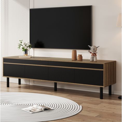 Mueble TV 170x38x47.7 cm negro y natural en tablero de partículas con 4 puertas y apertura a presión (1/5)