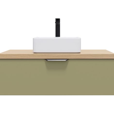 Meuble de salle de bain suspendu vasque à poser 90cm 1 tiroir Vert olive - Soho (1/5)