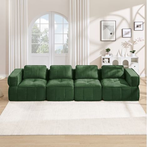 Modulares 4-Sitzer-Sofa 344 x 93 x 67 cm aus grünem Polyester, montagefrei fürs Wohnzimmer (1/5)