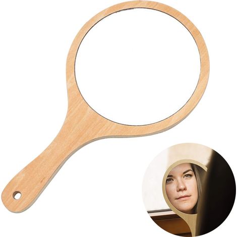 Miroir Rond Coiffure - Miroir À Main En Bois - Pour Maquillage Rasage Soins Du Visage - 1 Pièce (1/5)