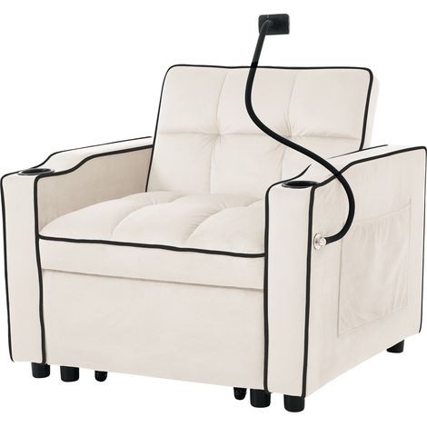 3-in-1 Einzel-Schlafsessel ausziehbar mit Becherhaltern und Telefonhalter 83 x 167 x 76 cm (1/5)
