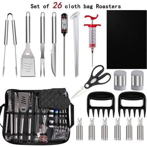 GENERIC-Ustensiles Barbecue, 26Pcs Kit Outils Barbecue Acier Inoxydable avec Sac Rangement, Set Barbecue Portable Extérieur Cadeau de Barbecue Idéal pour Les Hommes (1/4)