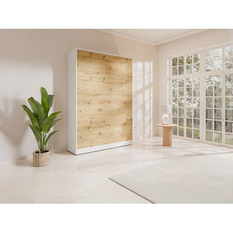 Letto a scomparsa 140 x 200 cm – apertura verticale manuale – Colore: naturale e bianco + materasso – BEGANIO (1/4)