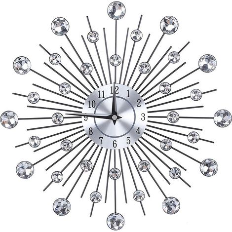 Horloge murale en forme de fleur argentée métallique scintillante pour salon, bureau (fleur ronde) (1/5)