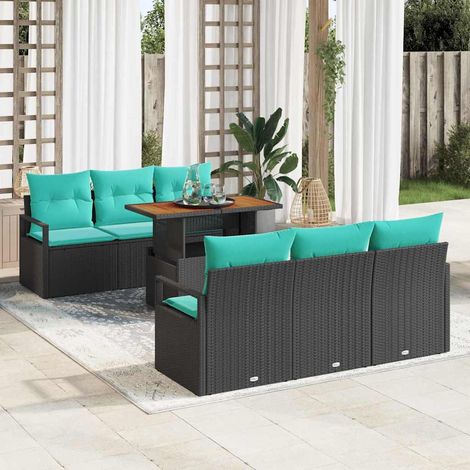 Salon de jardin 7 pièces en résine tressée avec rangements et coussins Noir et bleu - PANGIVO (1/5)