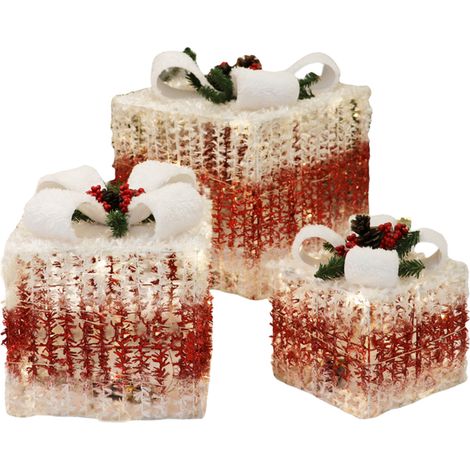 Lot de 3 boîtes cadeaux Noël, décor sapin en métal ajouré, design dégradé rouge et blanc élégant pour décoration festive intérieure (1/5)