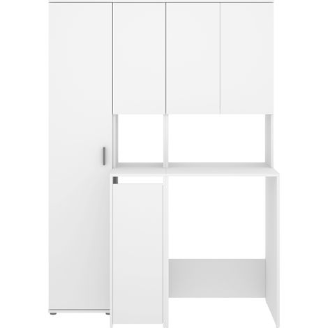 Meuble de Buanderie, armoire multifonctionnelle avec rangements coloris Blanc - Longueur 134 x Profondeur 62 x Hauteur 190 cm (1/5)