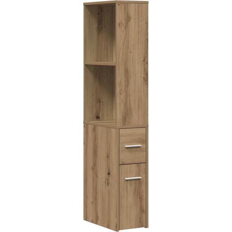 Armario de baño estrecho con ruedas 22 x 41 x 135 cm almacenamiento práctico diseño contemporáneo acabado en roble macizo hecho a mano 020050672 (1/5)