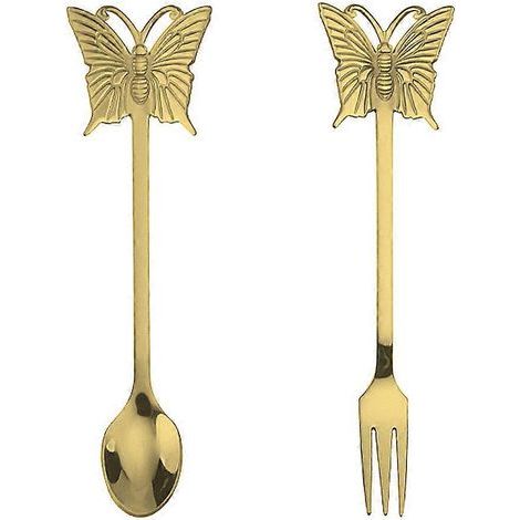 Besteckset aus Edelstahl (Löffel und Gabel), praktisches Geschirr, elegantes Besteck – 13,4 x 2 x 0,3 cm – Gold (1/4)