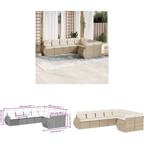 Salon de jardin avec coussins 9 pcs beige résine tressée - Ensemble Salon De Jardin - Mobilier De Jardin - Canapé Extérieur - Fauteuil Jardin - Table Basse Jardin - Home & Living (1/3)