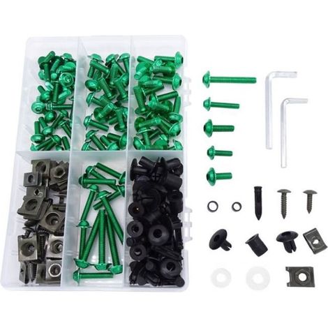 195 pièces boulons écrous, vis pare-brise moto, kits de fixation colorés verts pour carénage et accessoires deux-roues