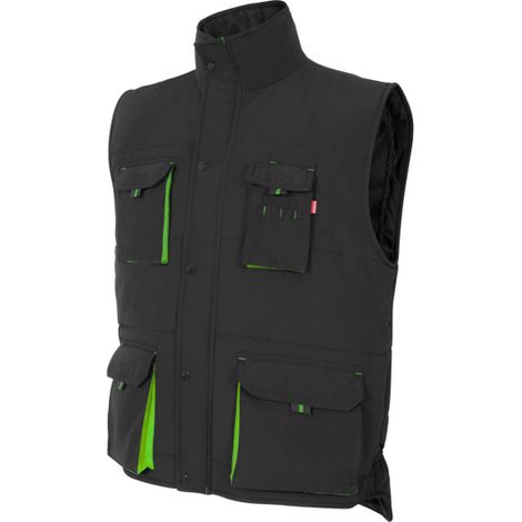 Chaleco industrial acolchado bicolor multibolsillos VELILLA Serie 205902 S Negro / Verde lima