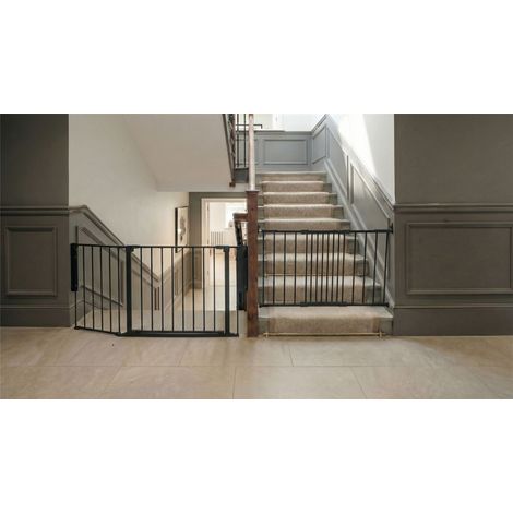 Safetots Barrière de Sécurité Enfant Escalier, Noir, Système Multi-Panneaux jusqu à 102cm, Fixation à Vis 67-105,5cm