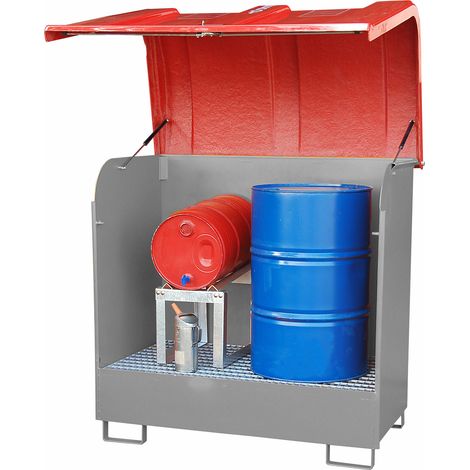 Bauer Gefahrstoff-Depot GD-B für Außenbereich mit Spritzschutzwand und GFK-Haube, Mausgrau