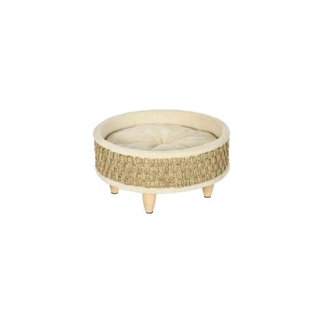 Panier rond chien sur pieds style cosy chic grand confort coussin moelleux intégré Ø 48 x 24,5H cm beige
