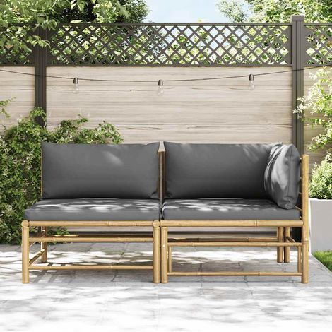 Salon de jardin 2 pcs Contemporain, Ensemble repas de jardin, avec coussins gris foncé Bambou OIB9430E (1/5)
