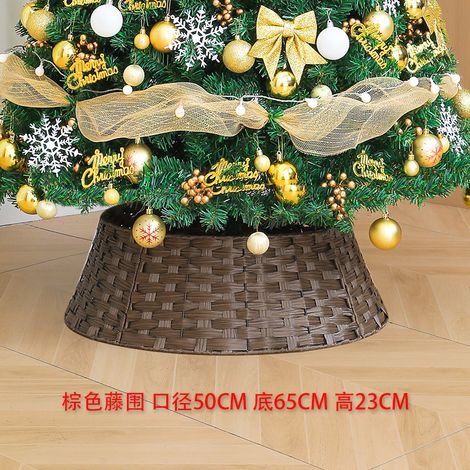 Socle de sapin de Noël, panier en bambou tressé, cadre rond, socle de décoration de sapin de Noël rétro nordique, marron foncé.