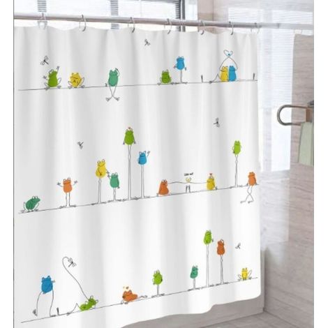 1 Stück lustiger Dusch- und Badewannenvorhang mit Froschmotiv aus wasserdichtem Polyester,