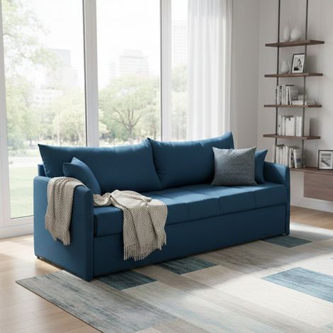 3-Sitzer Schlafsofa Avellana, Abziehbar, Waschbar, Made in Italy, Wasserabweisend, Ausziehbett Matratze inkl. Lattenrost, 205x86 cm blau (1/5)