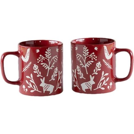 Mug de Noël en porcelaine 350 ml - Deux mugs rouges - Mug de Noël avec motif de Noël - Mug de Noël bicolore (motif de Noël - 350 ml)