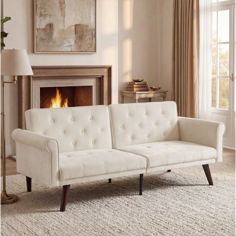 Canapé convertible 2 places de lino beige con respaldo regulable independiente (1/5)